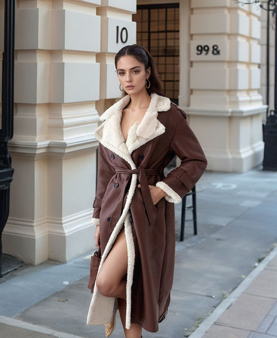 Damen eleganter Übergangs-Mantel mit Teddyfutter und doppelter Knopfleiste R&B