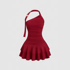 Damen asymmetrisches Wickelkleid mit gerafftem Design R&B