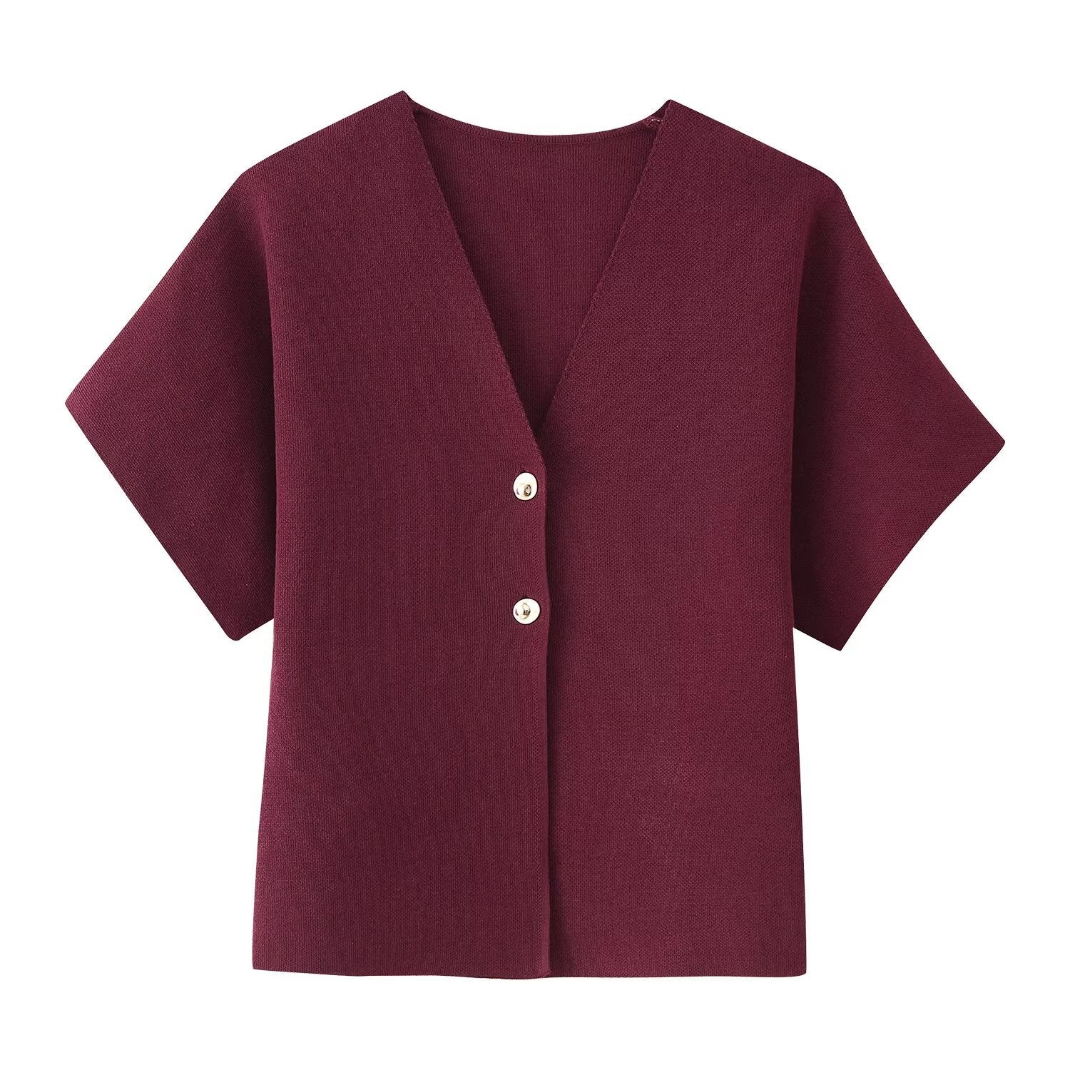 Damen Kurzarmjacke mit V-Ausschnitt und dekorativen Knöpfen R&B
