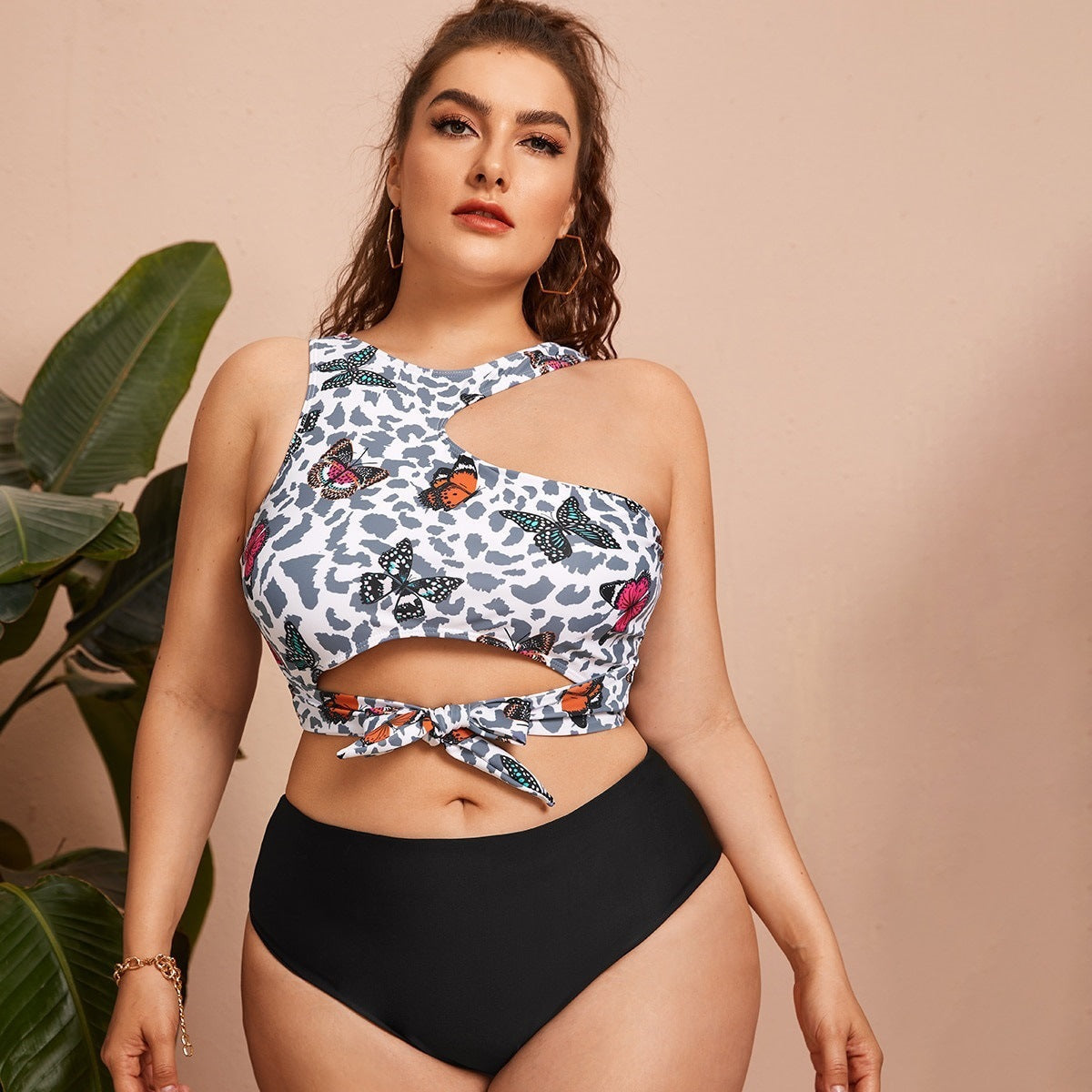 Damen Crop-Bikini-Oberteil mit modischem Bindedesign R&B