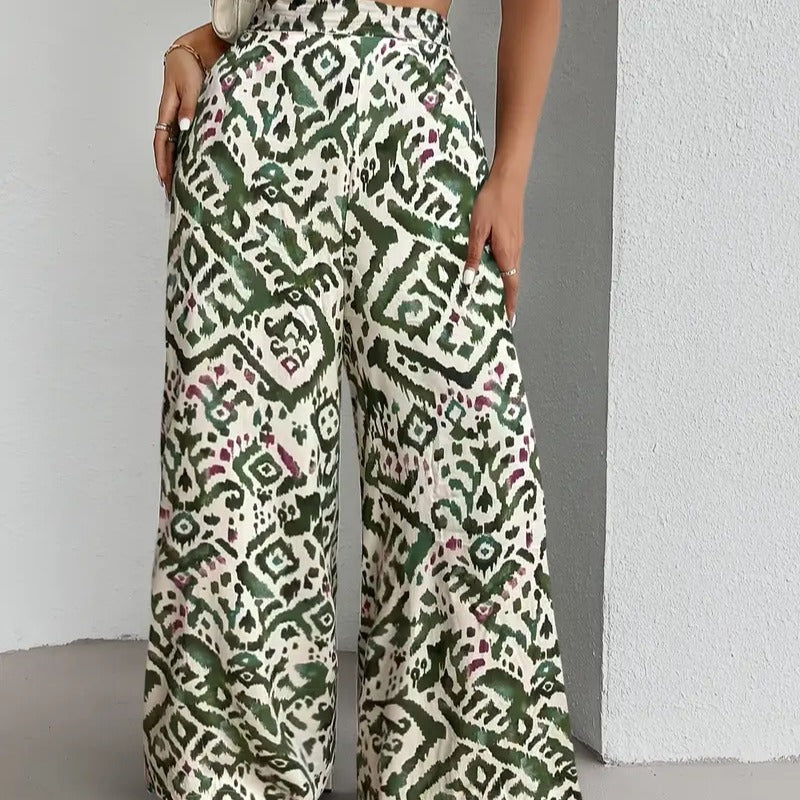 Damen Weite Palazzo-Hosen mit farbenfrohem Muster und hohem Taillenbund R&B