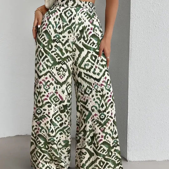 Damen Weite Palazzo-Hosen mit farbenfrohem Muster und hohem Taillenbund R&B
