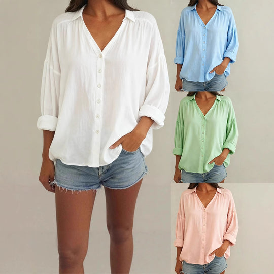 Damen Bluse mit lässigem Schnitt und Knopfdetails R&B