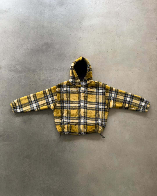 Unisex nan gefütterte Plaid-Fleece-Bomberjacke mit Kapuze Kordelzug und Reißverschlusstaschen R&B
