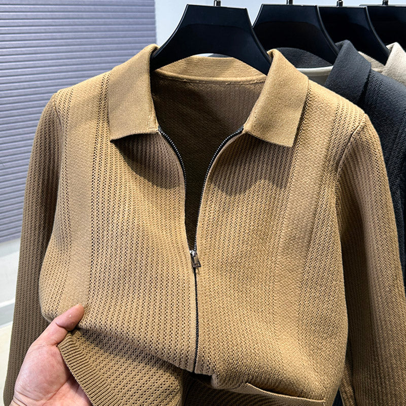 Damen Pullover mit strukturiertem Reißverschluss und klassischem Kragen R&B