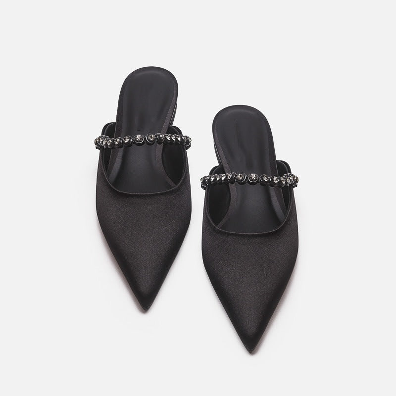 Damen elegante Pantoletten mit glitzerndem Riemen und spitz zulaufender Form R&B