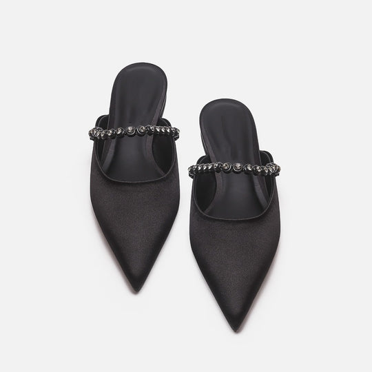Damen elegante Pantoletten mit glitzerndem Riemen und spitz zulaufender Form R&B