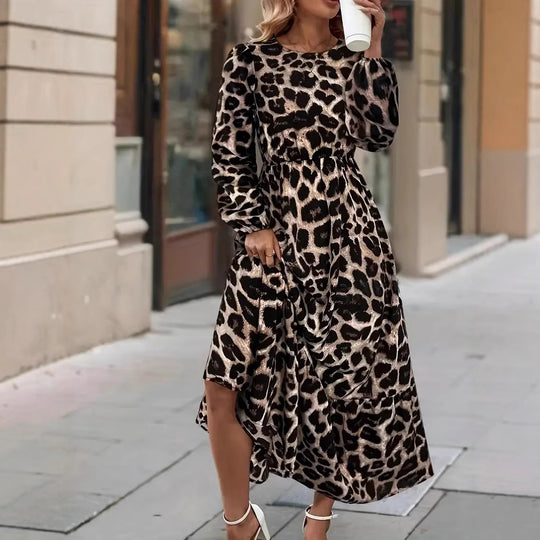 Damen Maxikleid mit modernem Leopardenmuster R&B