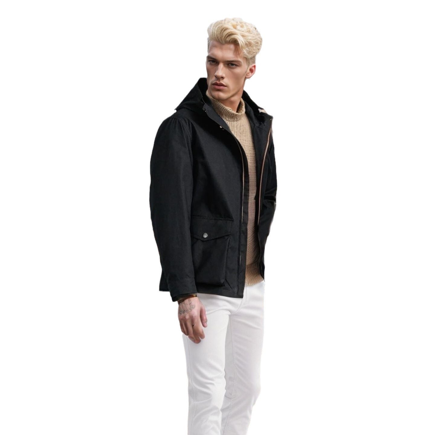 Herren funktionale Übergangsjacke mit verstellbarem Kapuzenkragen R&B