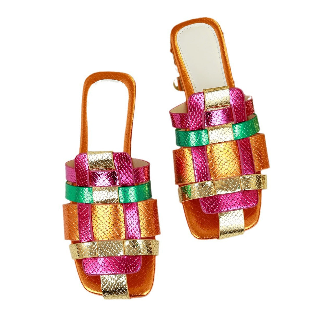 Damen Trendige Mules mit buntem Riemendesign R&B