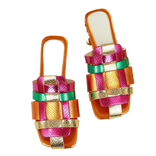 Damen Trendige Mules mit buntem Riemendesign R&B