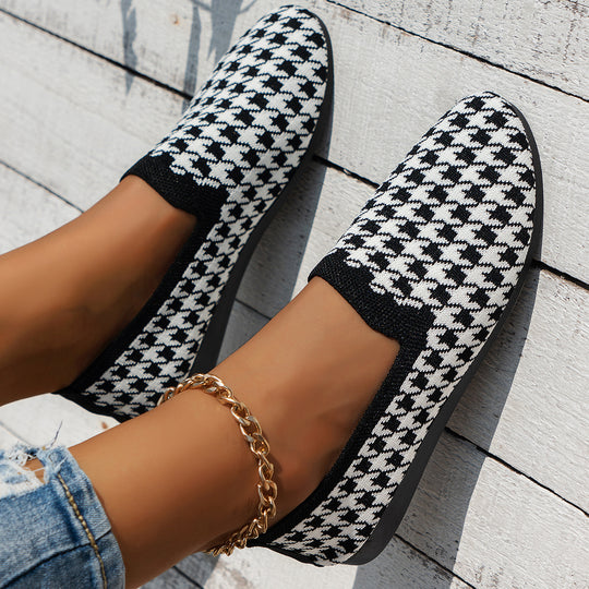 Damen Komfortable Slip-On Mokassins mit trendigem Hahnentrittmuster R&B