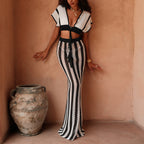 Damen stylisches Crop-Top und weite Palazzo-Hose Set R&B
