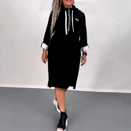 Damen nan Hoodie-Midikleid mit Kapuze, Kordelzug und krempelbaren Manschetten R&B