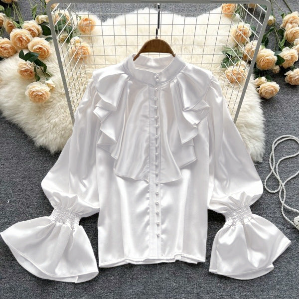 Damen Bluse mit Rüschen und Puffärmeln R&B