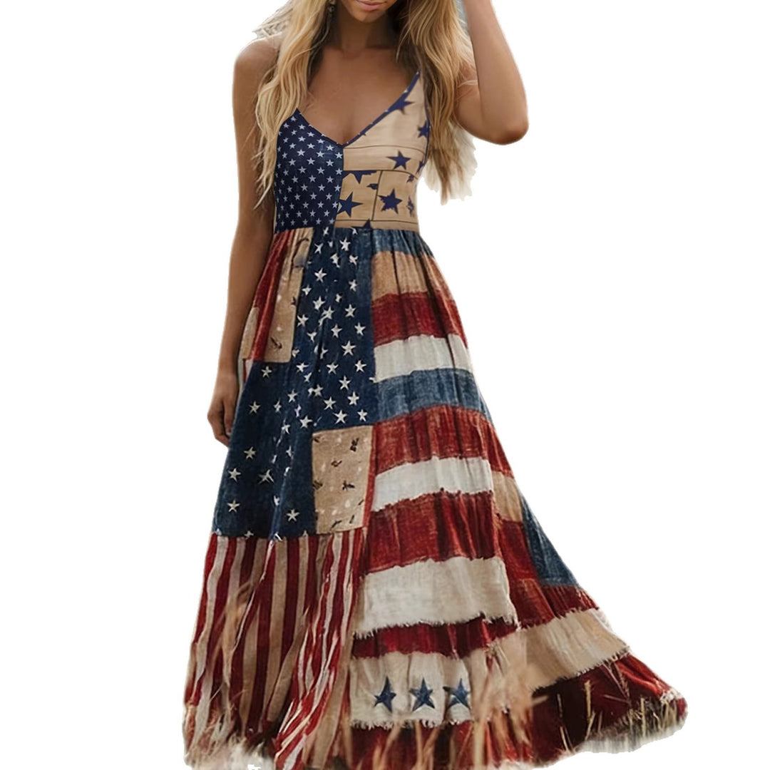 Damen Lange Sommerkleid mit buntem Patchwork-Design und V-Ausschnitt R&B