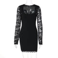Damen Elegantes Kleid mit Spitzenärmeln und transparentem Dekolleté R&B