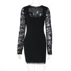 Damen Elegantes Kleid mit Spitzenärmeln und transparentem Dekolleté R&B