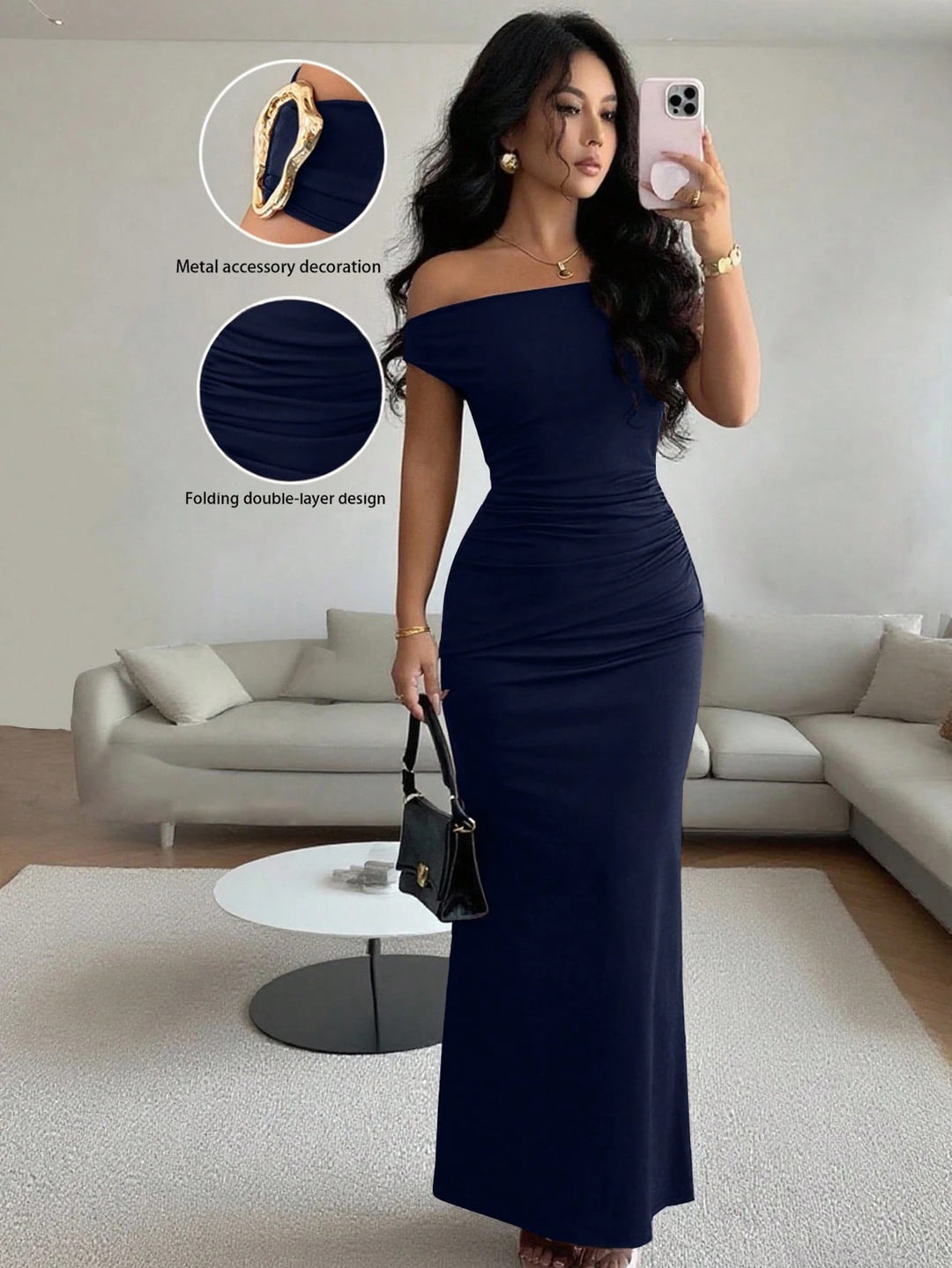 Damen Wickelmaxikleid mit schmalem Schnitt und auffälligen Details R&B