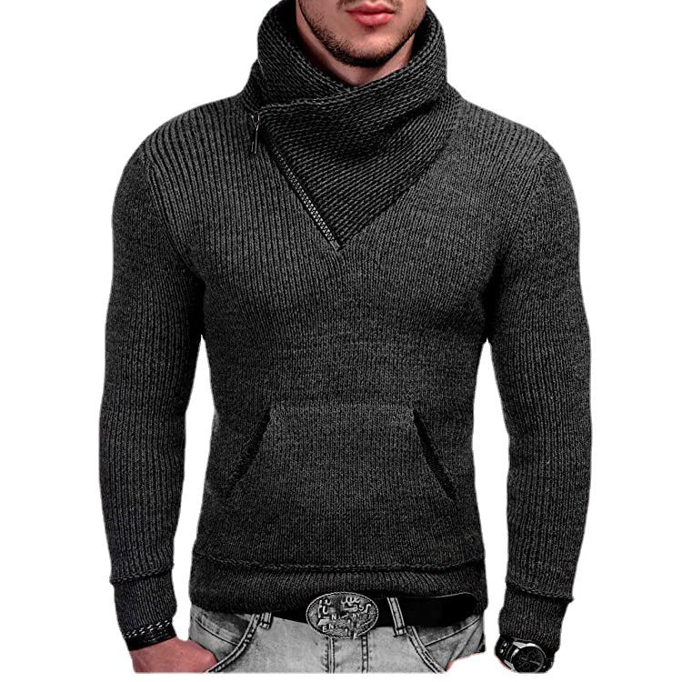 Herren Langarm Kapuzenpullover mit asymmetrischem Reißverschluss und strukturiertem Strickdesign R&B