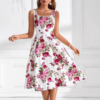 Damen Fließendes Blumenkleid mit weitem Rock und eleganter Taillierung R&B