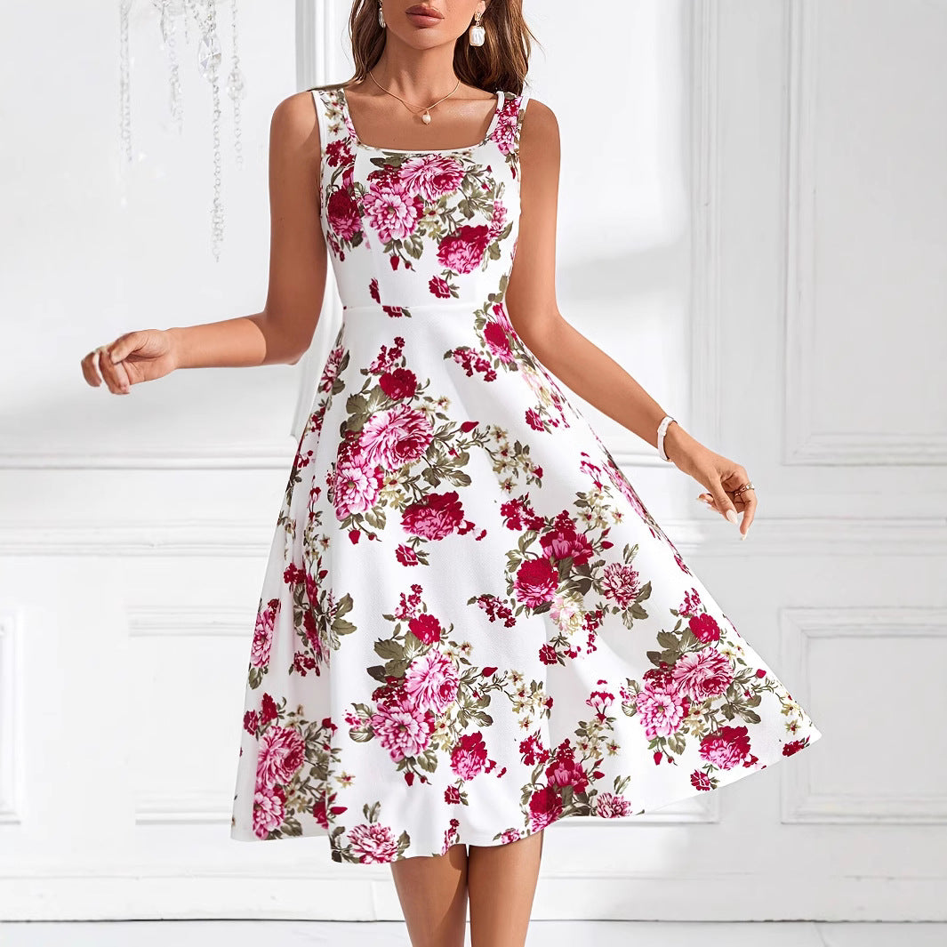 Damen Fließendes Blumenkleid mit weitem Rock und eleganter Taillierung R&B