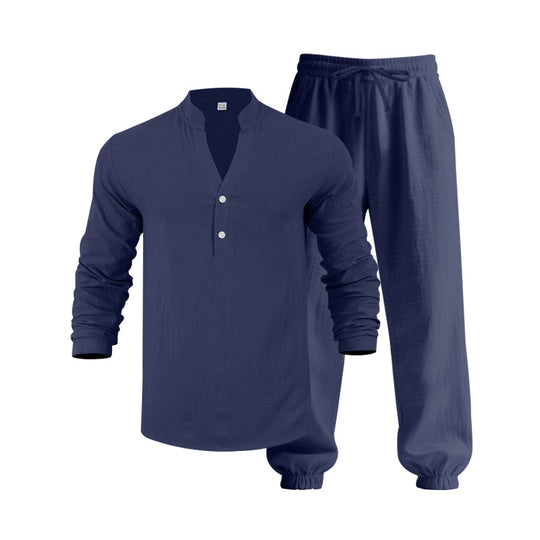 Herren lässiges langärmliges Oberteil mit Knopfleiste und entspannter Jogginghose R&B