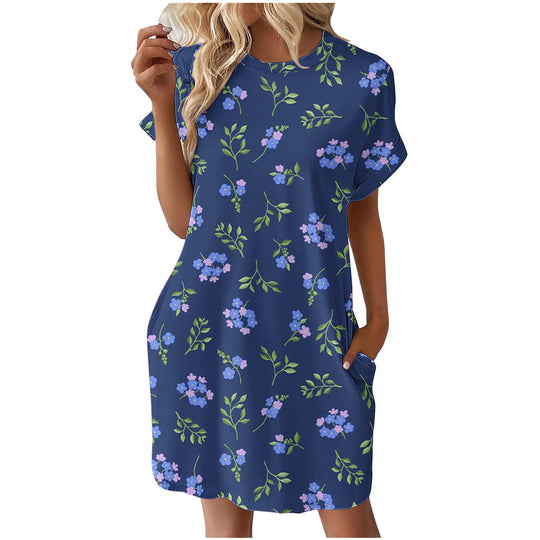 Damen lässiges Sommerkleid mit Blumenmuster und praktischen Taschen R&B