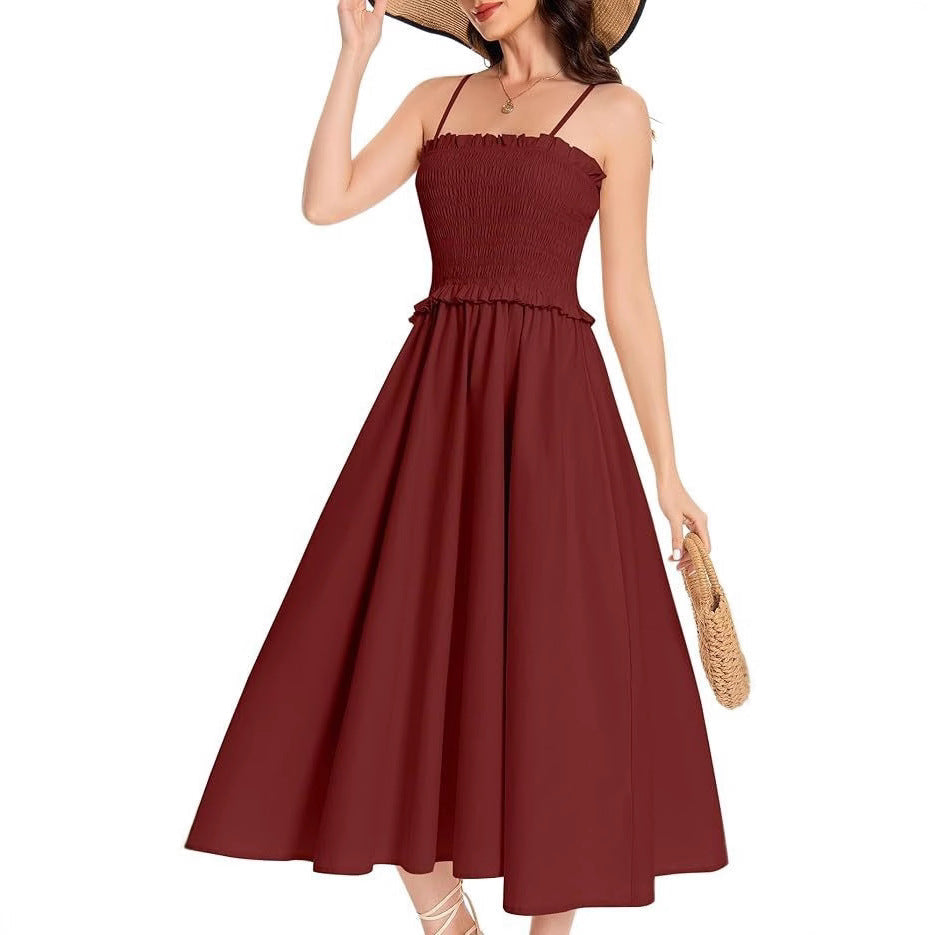 Damen Maxikleid mit elastischem Oberteil und fließendem Rock R&B