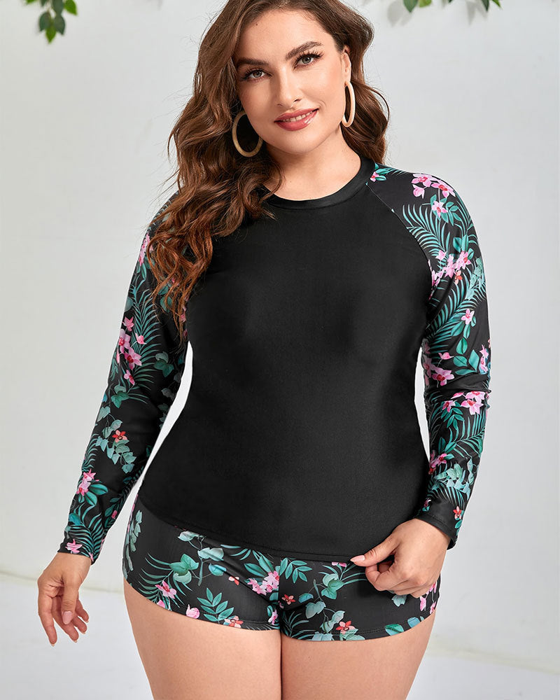 Damen UV-Schutz Schwimmanzug mit floralem Langarmoberteil R&B