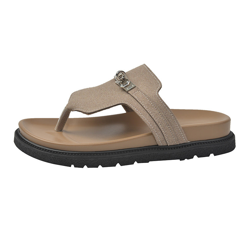 Damen Komfortable Zehentrenner-Sandalen mit ergonomischem Fußbett und dekorativer Schnalle R&B