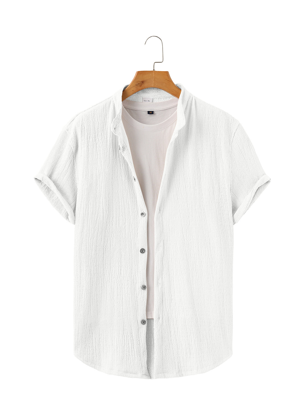 Herren nan leichtes Knitterstruktur-Überhemd mit umgeschlagenen Ärmeln entspannter Overshirt-Silhouette R&B