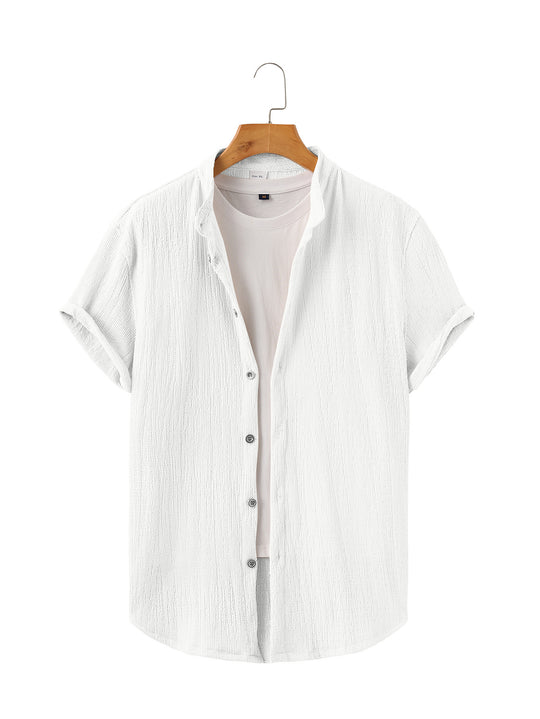 Herren nan leichtes Knitterstruktur-Überhemd mit umgeschlagenen Ärmeln entspannter Overshirt-Silhouette R&B