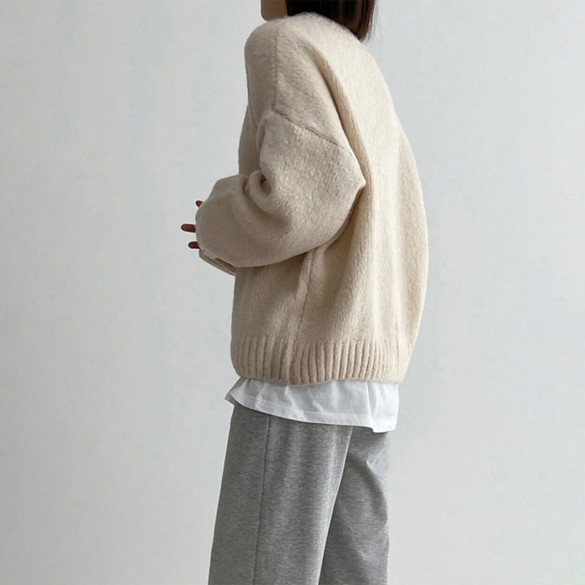 R&B | Pullover Gestrickte Wolle Übergröße Schnitt Rundhalsausschnitt Rippendetails