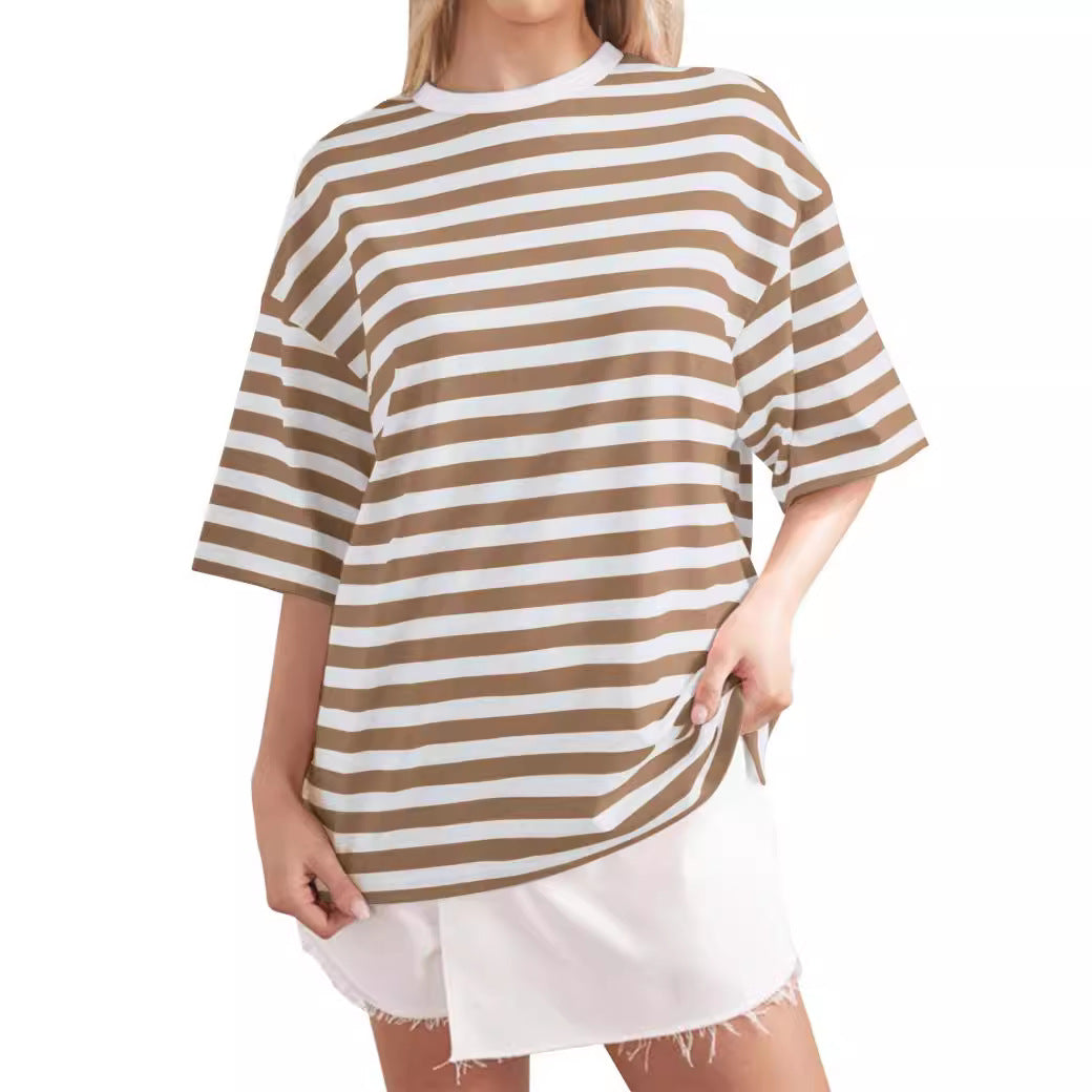 Damen Lässiges Oversized T-Shirt mit breiten Streifen R&B