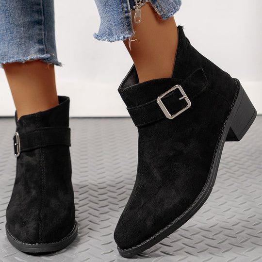 Damen Stiefeletten mit modischem Schnallen-Detail und komfortablem Blockabsatz R&B