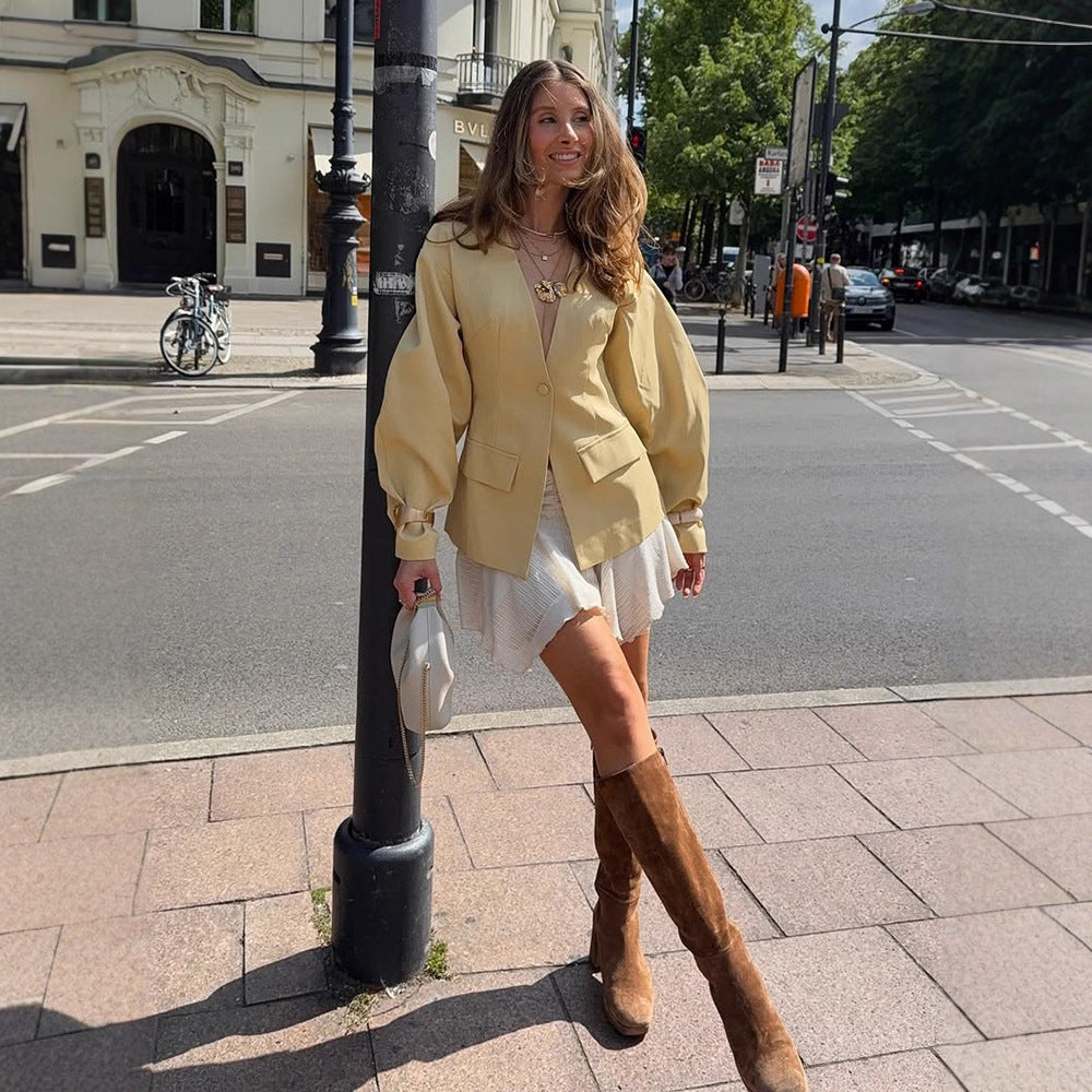 Damen eleganter Oversized Blazer mit Puffärmeln R&B