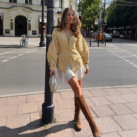 Damen eleganter Oversized Blazer mit Puffärmeln R&B