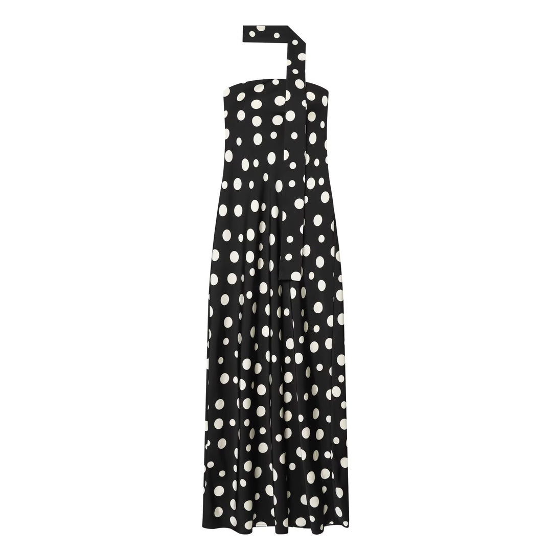 Damen Maxikleid mit asymmetrischem Trägerdesign und modernem Punkte-Muster R&B