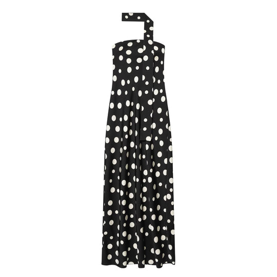 Damen Maxikleid mit asymmetrischem Trägerdesign und modernem Punkte-Muster R&B