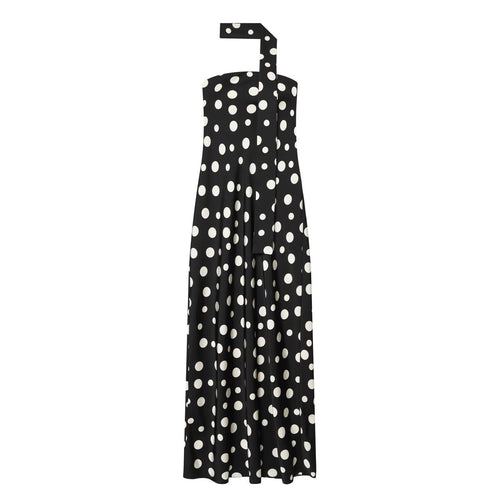 Damen Maxikleid mit asymmetrischem Trägerdesign und modernem Punkte-Muster R&B