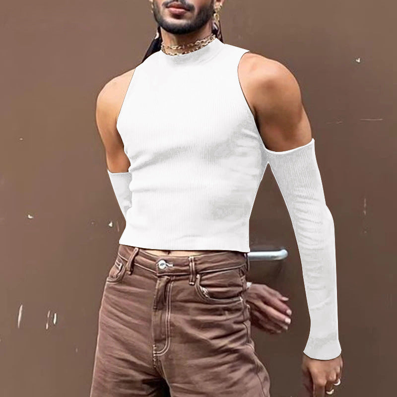 Unisex nan kurzes Rippstrick-Oberteil mit abnehmbaren Armstulpen und schulterfreien Einsätzen R&B