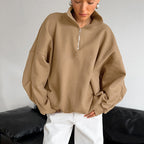Damen lässiger Oversized Pullover mit Reißverschluss R&B