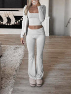 Damen Legeres Lounge-Set mit langärmligem Oberteil und flared Hose R&B
