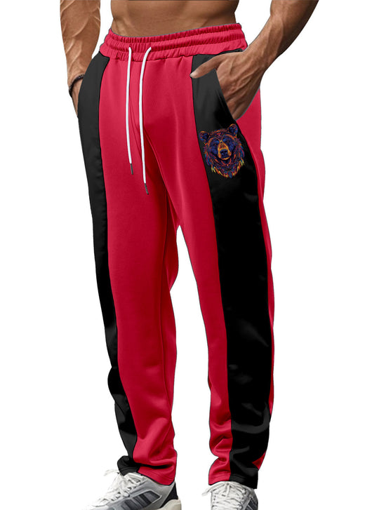 Herren nan sportive Trackpants mit seitlichen Kontrastbahnen elastischem Bund Kordelzug und Hirschstickerei R&B