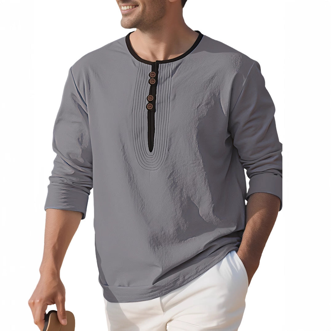 Herren Langarmshirt mit stylischem Knopfdesign R&B