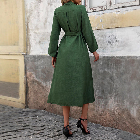Damen Hemdblusenkleid mit Taillengürtel und Knopfleiste R&B