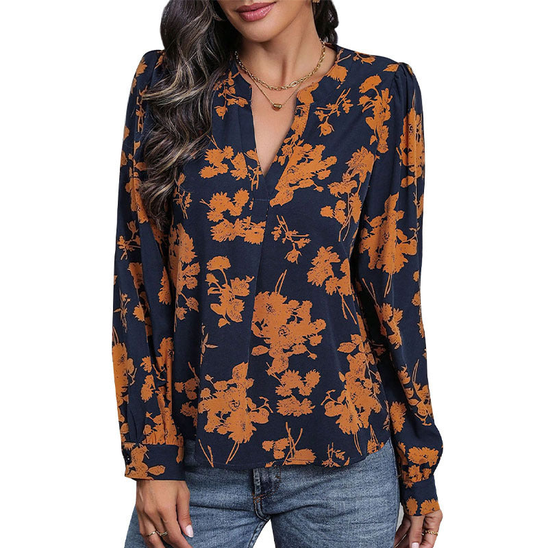 Damen Bluse mit floralem Muster und eleganten Puffärmeln R&B
