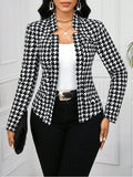 Damen modische Blazerjacke im Hahnentritt-Muster R&B