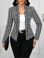 Damen modische Blazerjacke im Hahnentritt-Muster R&B